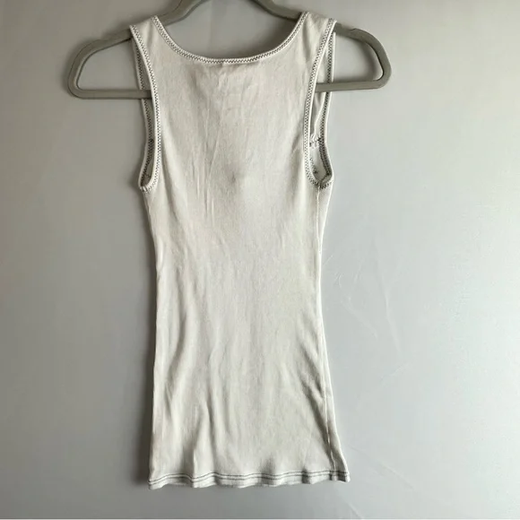 FREE PEOPLE white ribbed tank with tropical inset - size small - Picture 4 of 5
